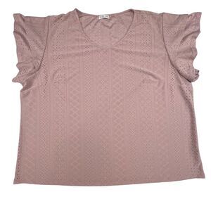 In Voland Blouse Womens 26W Rose Pink Eyelet Lace Design Short Flutter Sleeves